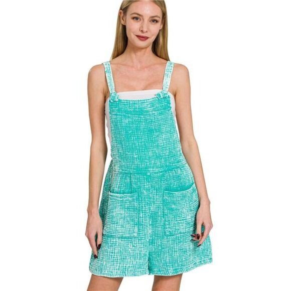 Zenana Woven Double Gauze Acid Washed Romper - Picture 1 of 3